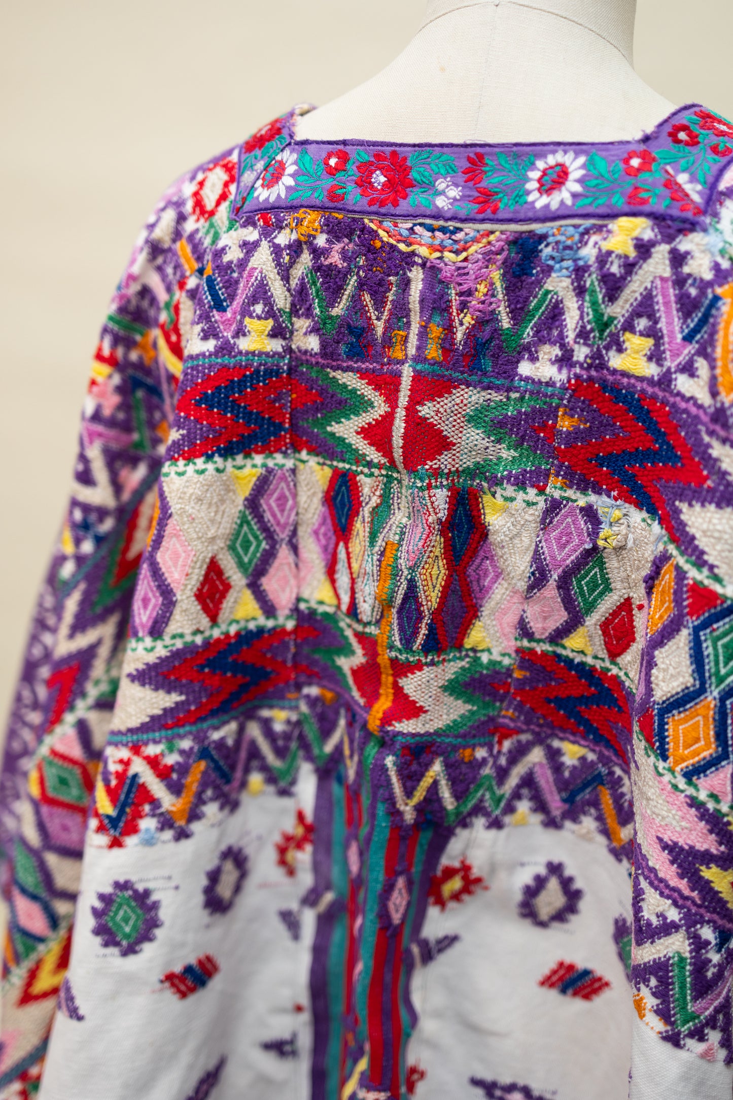Handwoven Guatemalan Huipil — Multicolor Geometric & Floral Embroidery