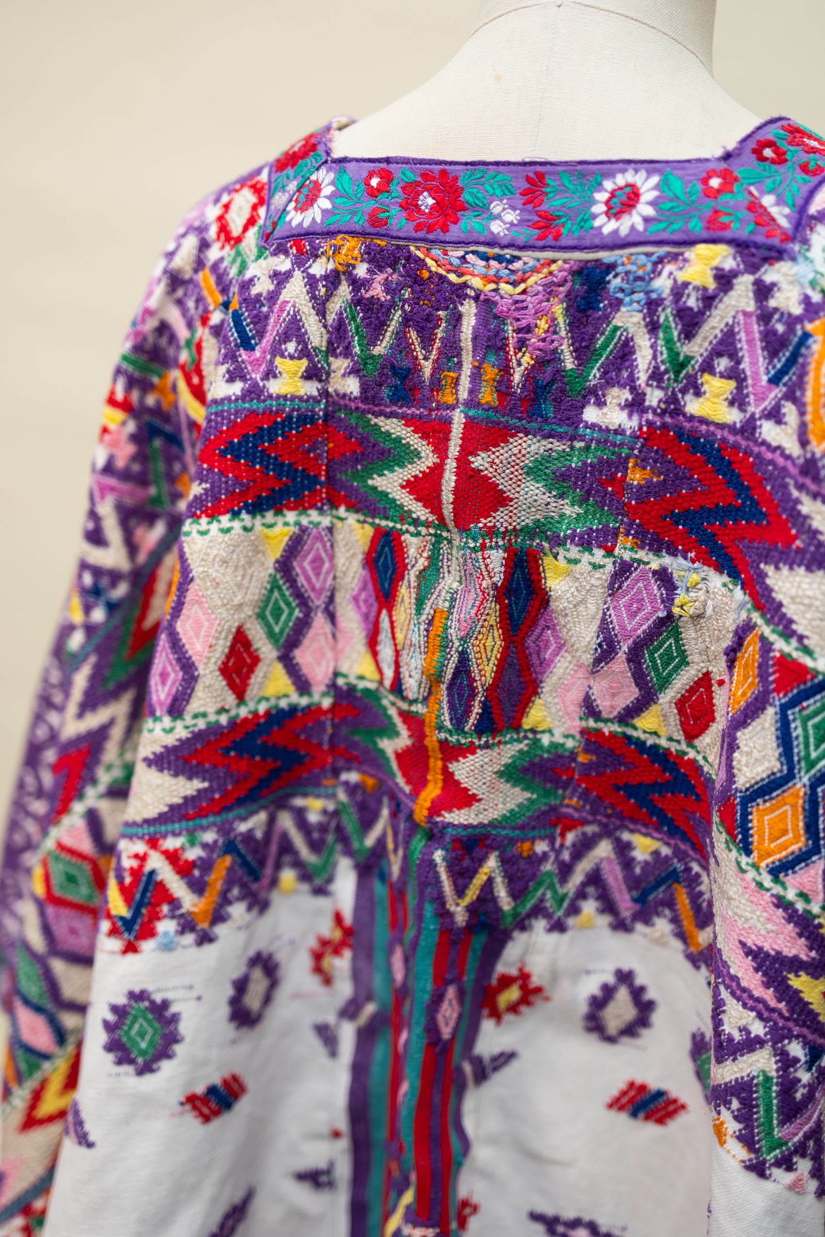 Handwoven Guatemalan Huipil — Multicolor Geometric & Floral Embroidery