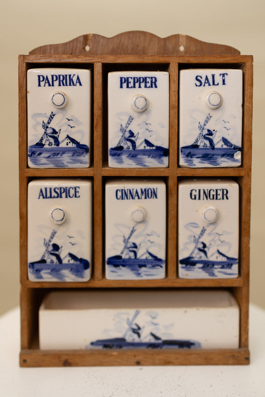 Vintage Delft Blue Ceramic Spice & Salt Set