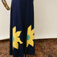 1970s Navy Knit Maxi Skirt with Sunflower Appliqué