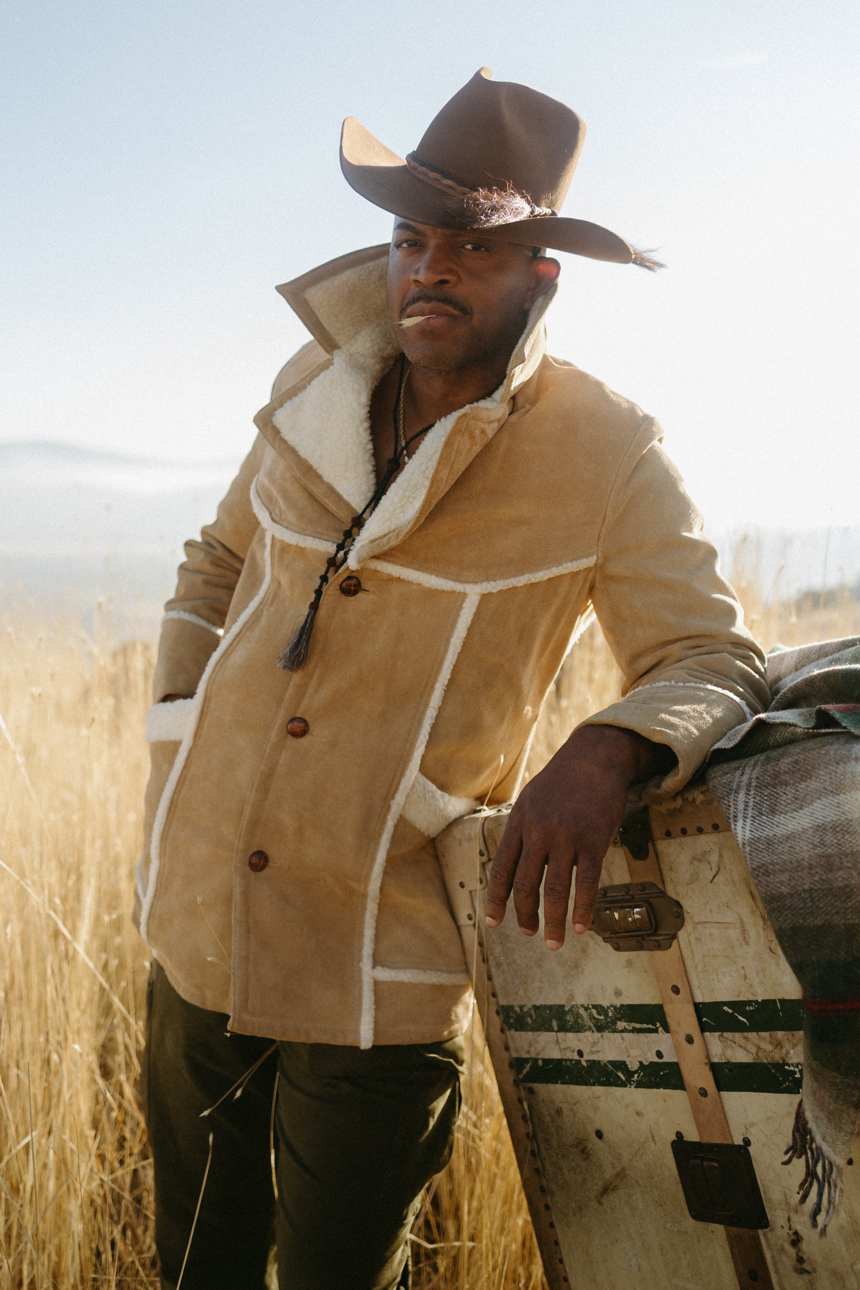 Shearling Suede Coat – Camel & Cream